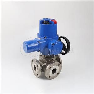 Electric square three-way flange ball valve